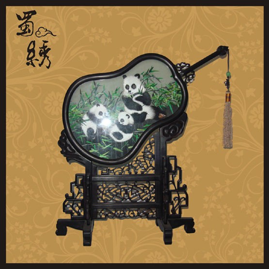 紫檀斜扇九寨熊貓
